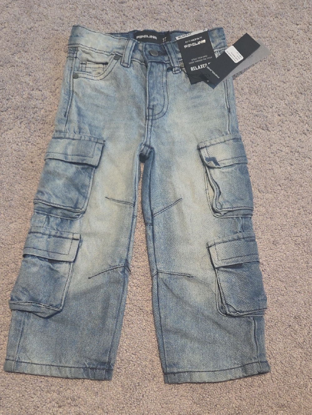 Pipeline Boys' Light Wash Cargo Jeans - Blue, 2T, NWT